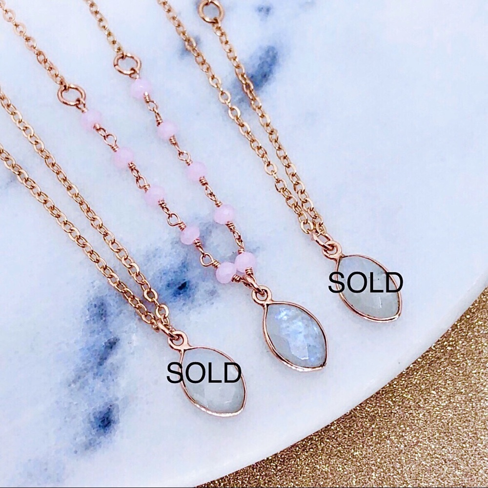 💕SOLD OUT💕Rose Gold Moonstone & Quartz Necklace - Picture 2 of 5